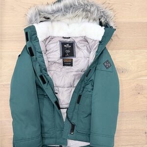 Hollister Green Jacket with Faux Fur Trim